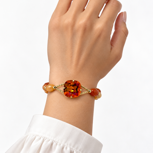Oval Agate Bracelet with Astral Pink Swarovski Crystal