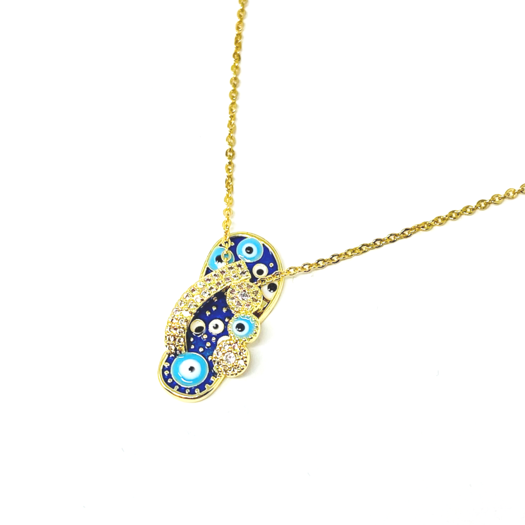 Evil Eye Gold Plated Necklace, Slipper Charm Necklace