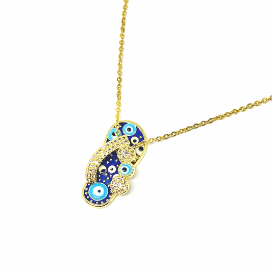 Evil Eye Gold Plated Necklace, Slipper Charm Necklace