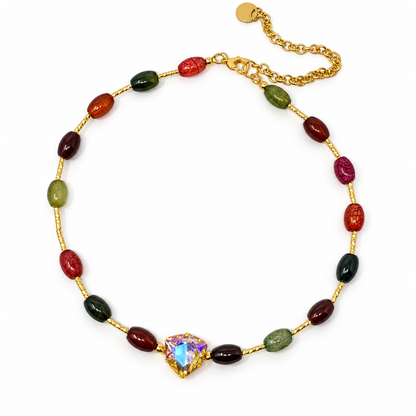 Multicolor Agate Necklace with Paradise Shine Swarovski Crystal