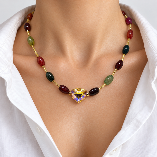 Multicolor Agate Necklace with Paradise Shine Swarovski Crystal