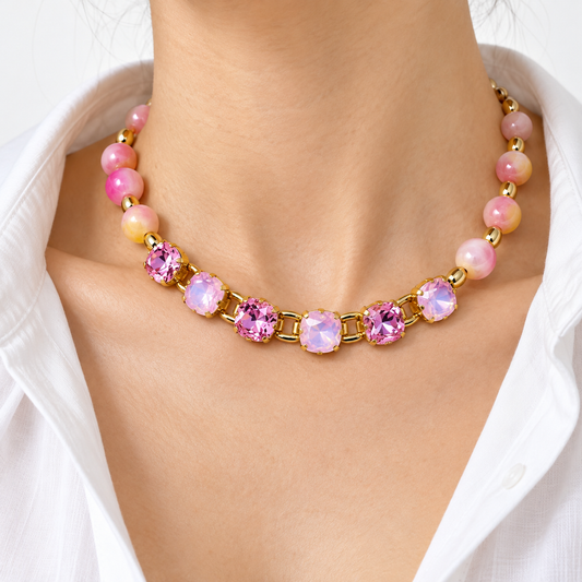 Jade Beaded Necklace with Swarovski Crystals