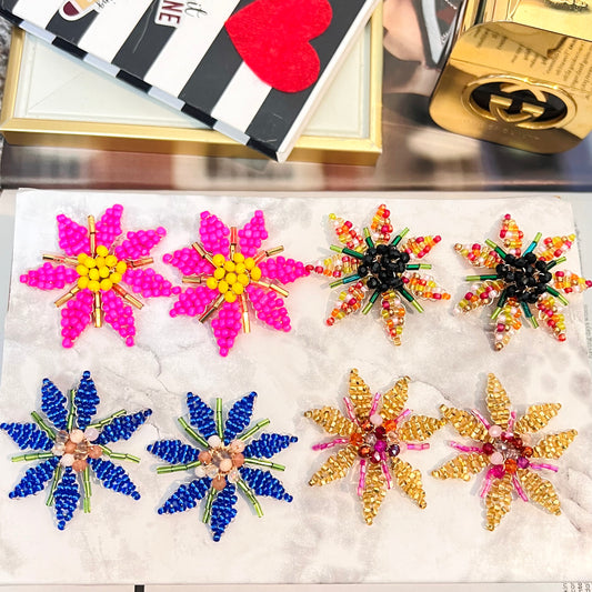 Flower earrings embroidered in Czech beads