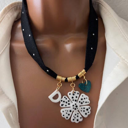 Custom Bandana Charm Necklace, Bandana Flower Pendant Necklace, Boho Scarf Necklace, Vintage Charm Necklace, Fabric Pendant Necklace Gift