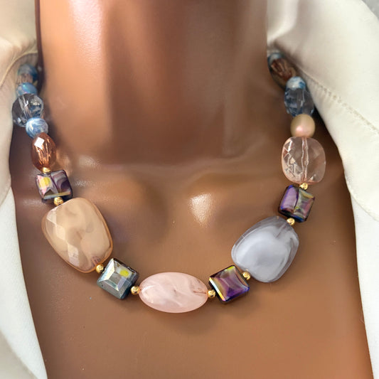 Handmade Beaded Necklace with Pastel - Colored Beads – Adjustable Chunky Beads Jewelry