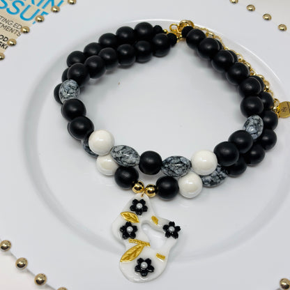 Handmade Layered Beaded Necklace with Resin Charms – Adjustable Two-Strand Chunky Beads Jewelry