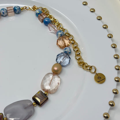 Handmade Beaded Necklace with Pastel - Colored Beads – Adjustable Chunky Beads Jewelry