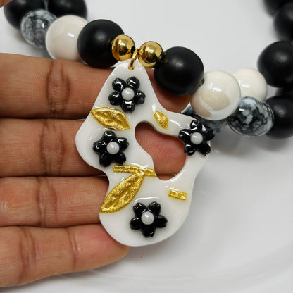 Handmade Layered Beaded Necklace with Resin Charms – Adjustable Two-Strand Chunky Beads Jewelry