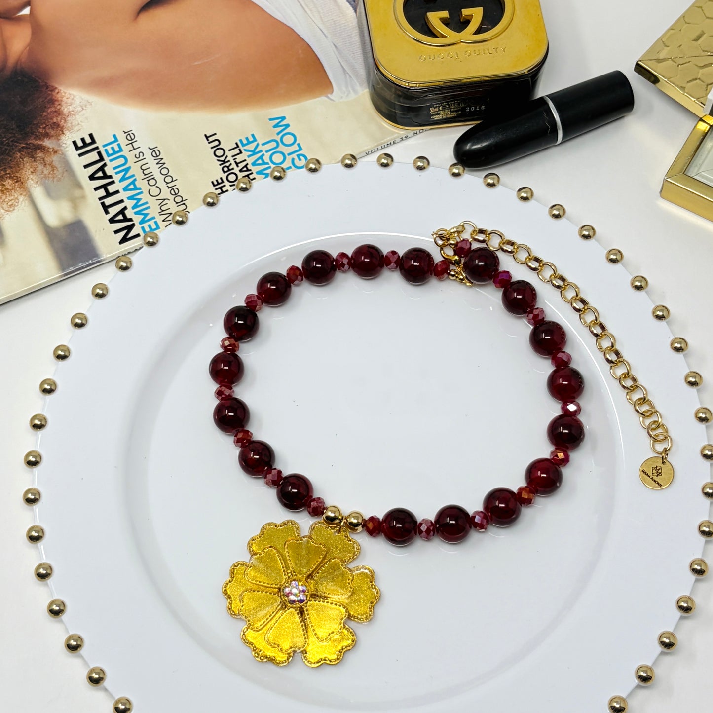 Flower Charm beaded necklace - Handmade Beaded Flower Necklace