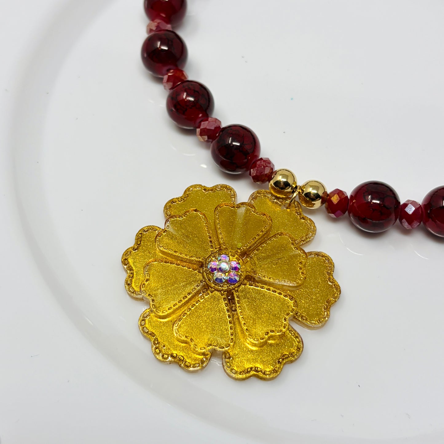 Flower Charm beaded necklace - Handmade Beaded Flower Necklace