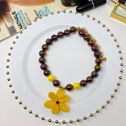 Yellow Flower Charm beaded necklace - Handmade Beaded Flower Necklace