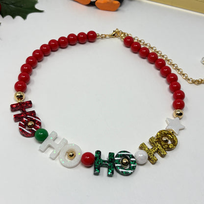 Christmas Chunky Charm Necklace, HO HO Beaded Necklace