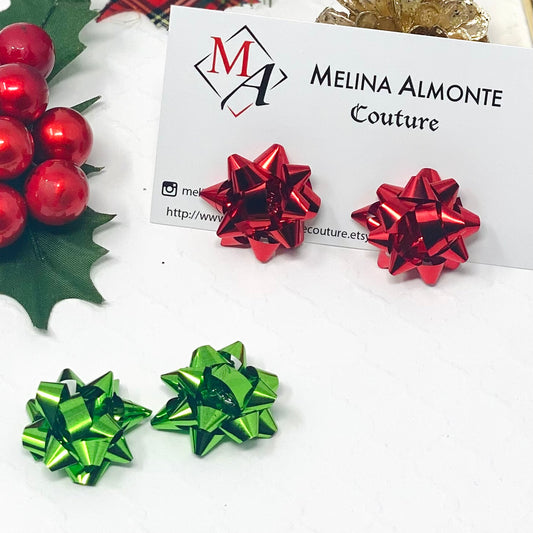 Christmas Bow Earrings, Holiday Earrings, Stud earrings, Christmas gift