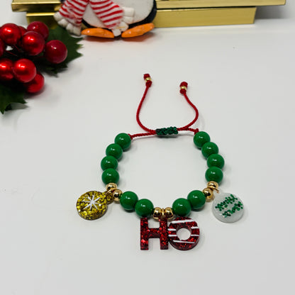 Christmas Matching Beaded Bracelet, Holiday Ho Ho Charm Bracelet