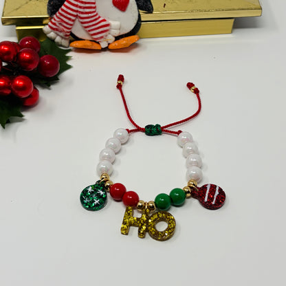 Christmas Matching Beaded Bracelet, Holiday Ho Ho Charm Bracelet