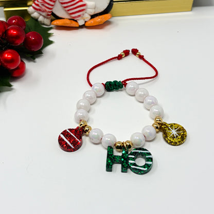 Christmas Matching Beaded Bracelet, Holiday Ho Ho Charm Bracelet