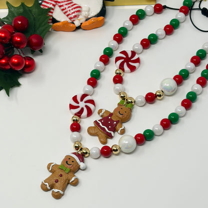 Gingerbread Christmas Necklace, Chunky Charm Necklace, Beaded Necklace
