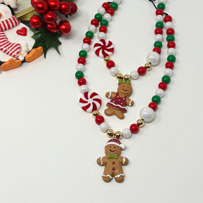 Gingerbread Christmas Necklace, Chunky Charm Necklace, Beaded Necklace