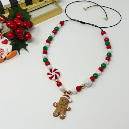 Gingerbread Christmas Necklace, Chunky Charm Necklace, Beaded Necklace