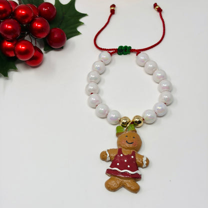Gingerbread Christmas Bracelet Set, Matching Beaded Bracelet, Holiday Ho Ho Charm Bracelet