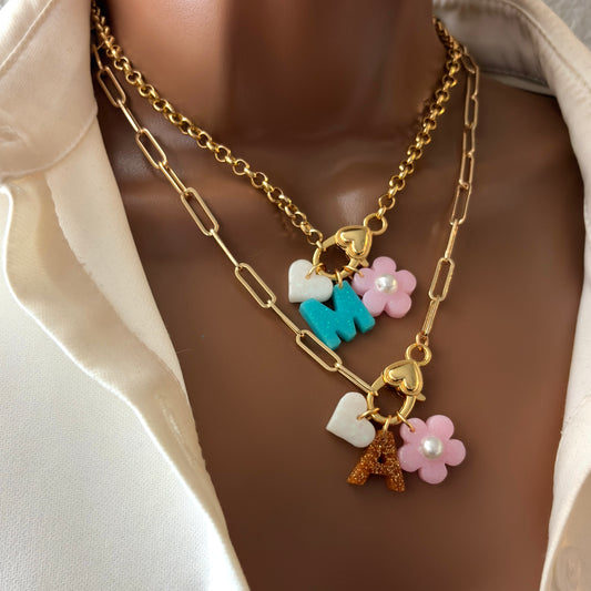 carabiner necklace, heart carabiner, charm necklace, initial necklace, personalized necklace, handmade jewelry, gold chain necklace