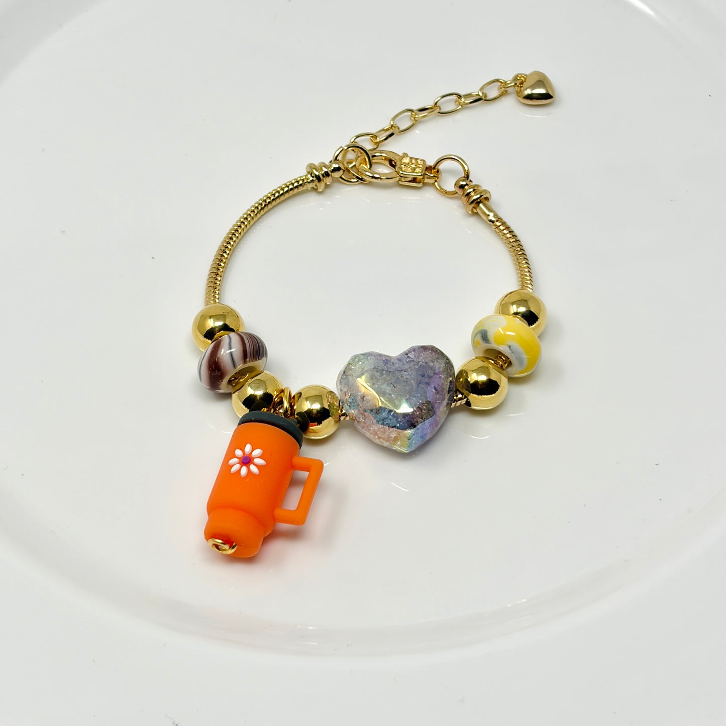 Handmade Adjustable Charm Bracelets with Colorful Charms | Gold Snake Chain Style