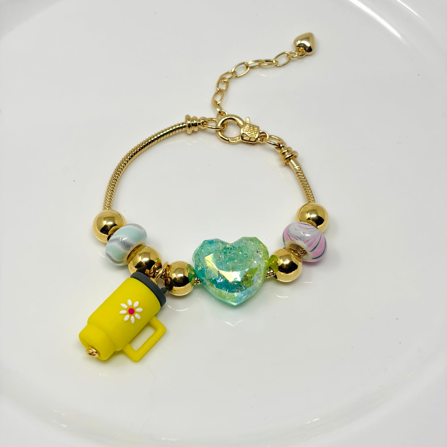Handmade Adjustable Charm Bracelets with Colorful Charms | Gold Snake Chain Style