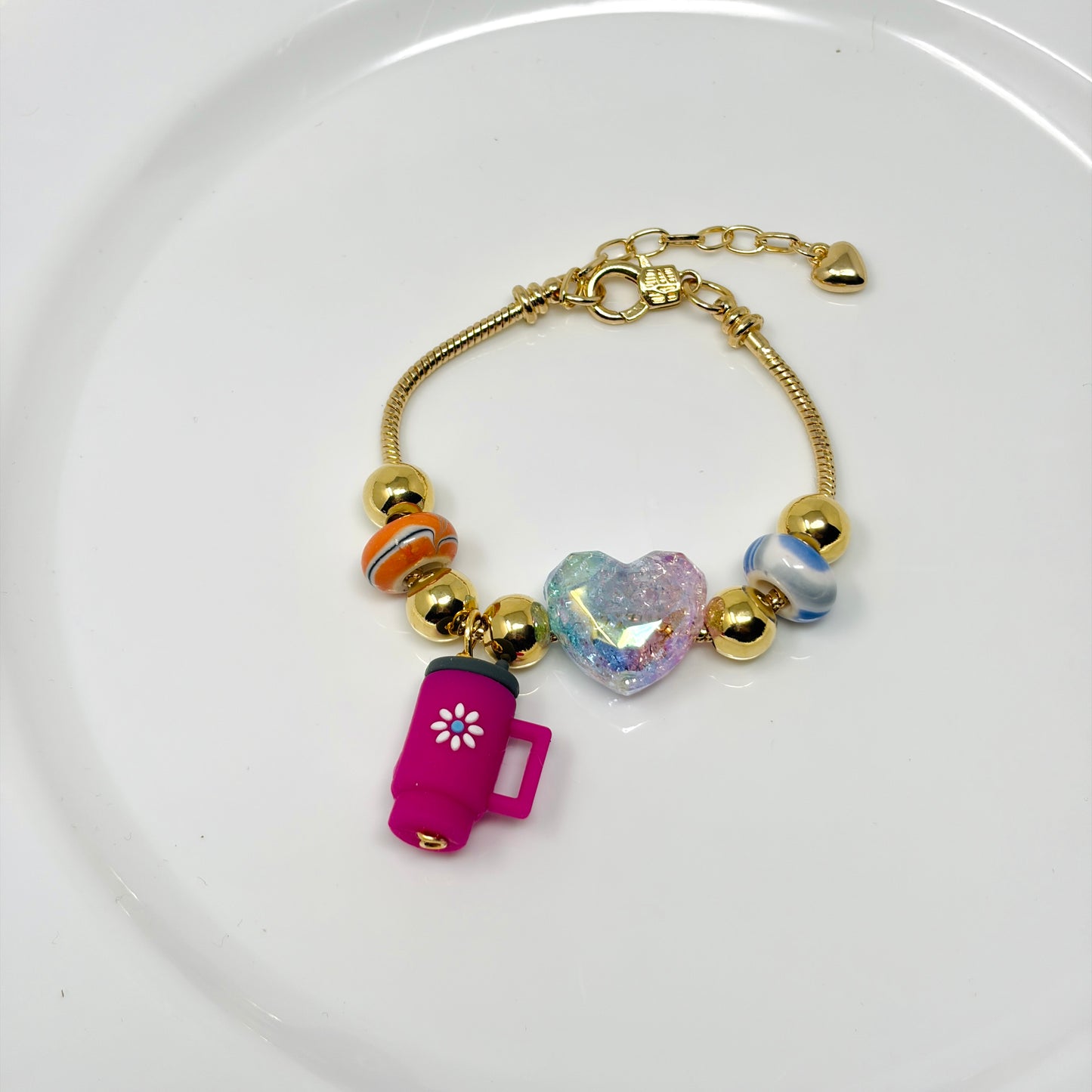 Handmade Adjustable Charm Bracelets with Colorful Charms | Gold Snake Chain Style
