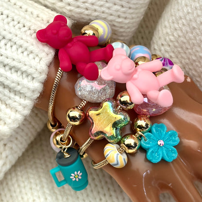 Handmade Adjustable Charm Bracelets with Colorful Charms | Gold Snake Chain Style