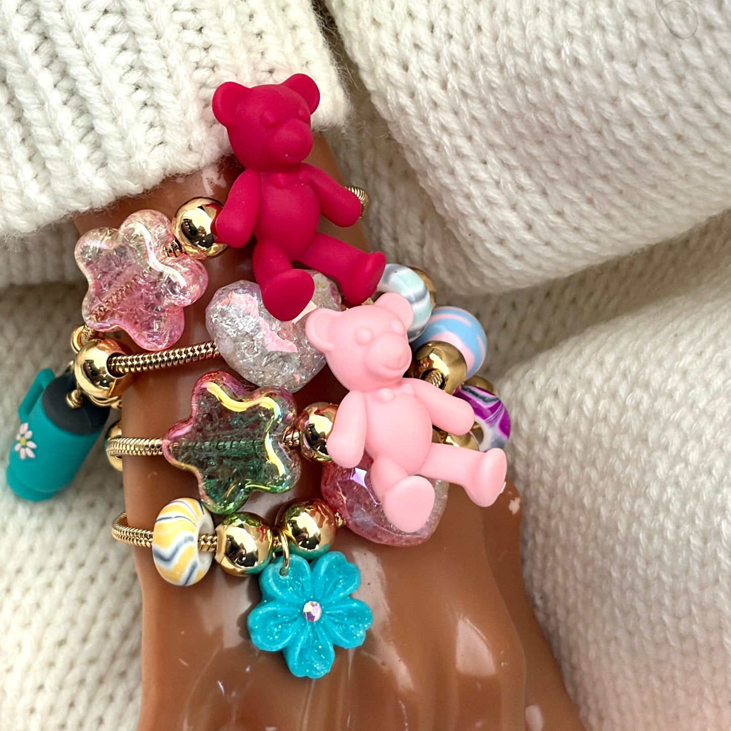 Handmade Adjustable Charm Bracelets with Colorful Charms | Gold Snake Chain Style