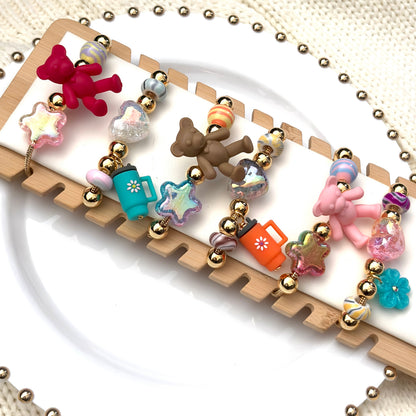 Handmade Adjustable Charm Bracelets with Colorful Charms | Gold Snake Chain Style