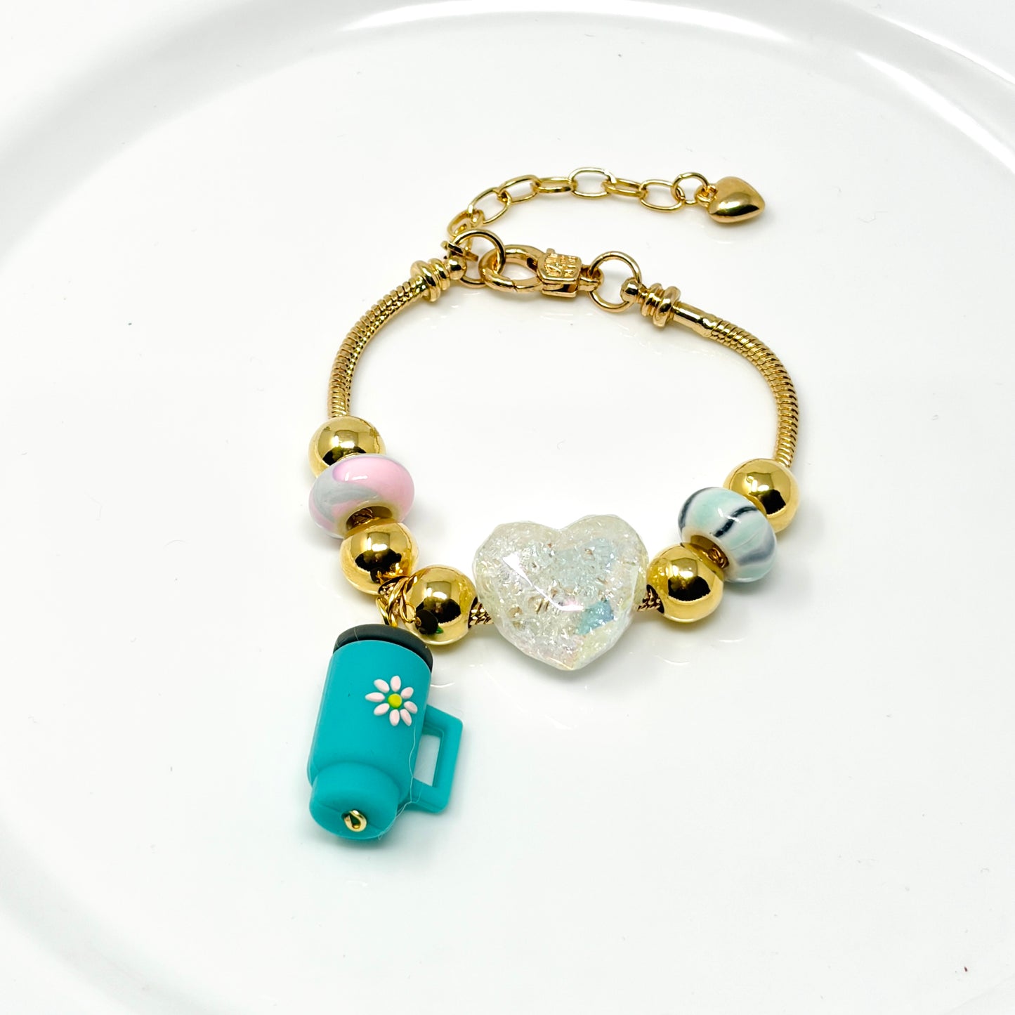 Handmade Adjustable Charm Bracelets with Colorful Charms | Gold Snake Chain Style