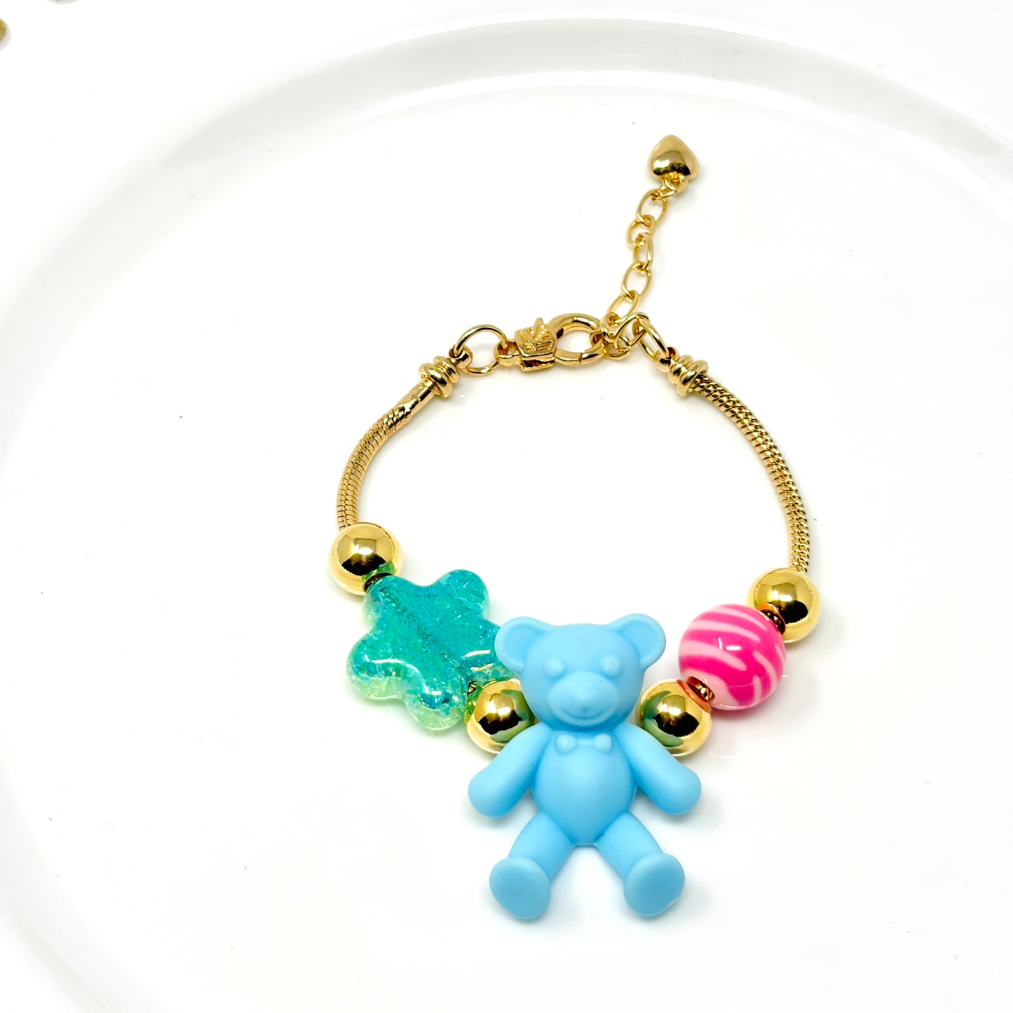 Handmade Adjustable Charm Bracelets with Colorful Charms | Gold Snake Chain Style