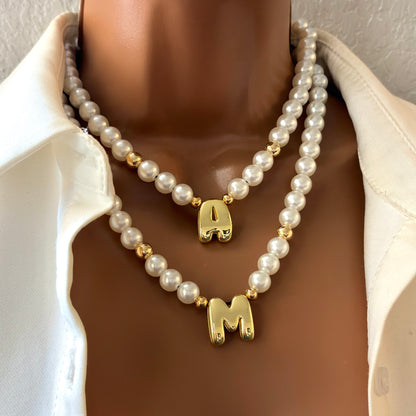 Pearl Initial Necklace – Adjustable Personalized Letter Necklace
