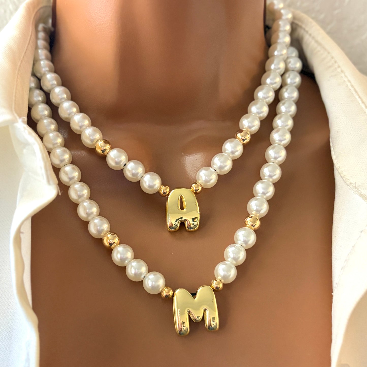 Pearl Initial Necklace – Adjustable Personalized Letter Necklace