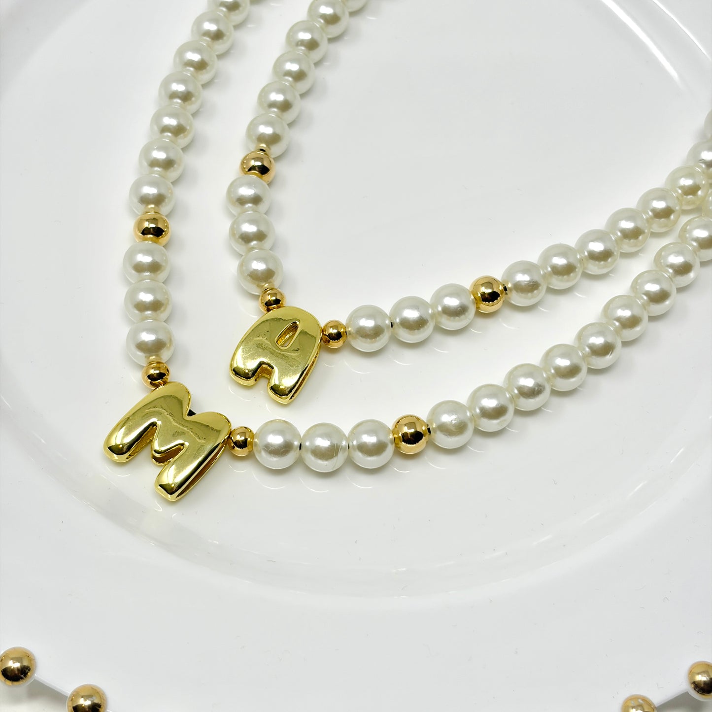 Pearl Initial Necklace – Adjustable Personalized Letter Necklace