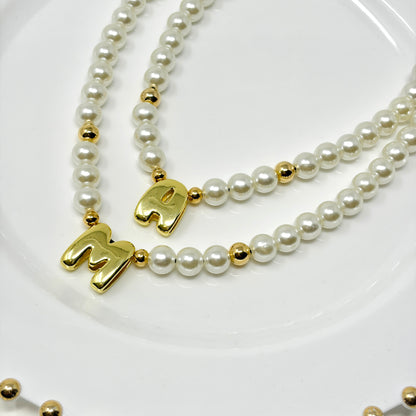 Pearl Initial Necklace – Adjustable Personalized Letter Necklace