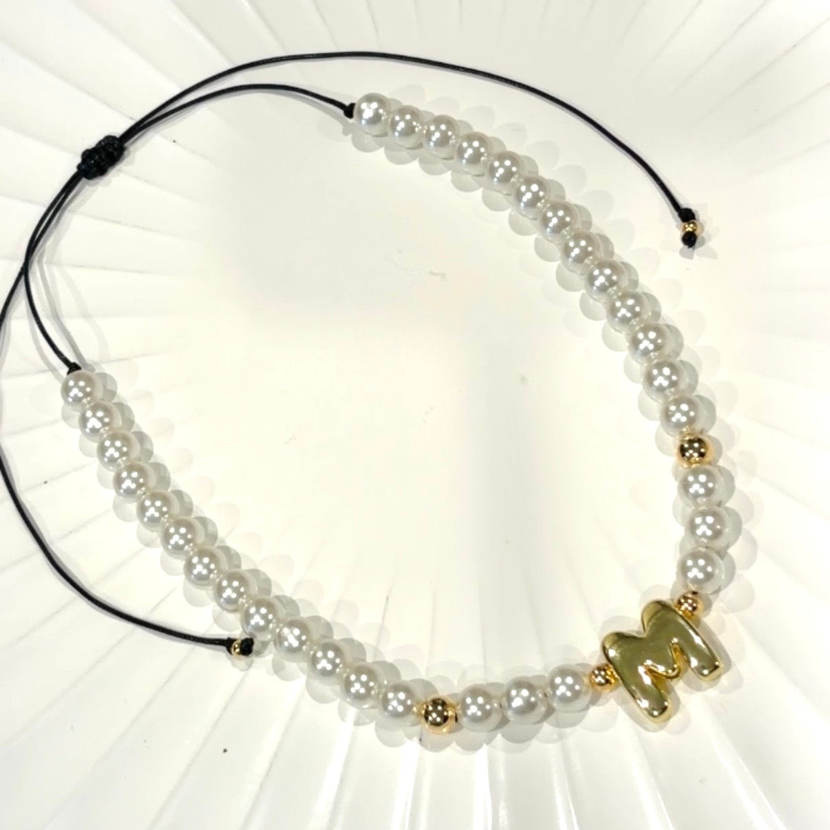 Pearl Initial Necklace – Adjustable Personalized Letter Necklace