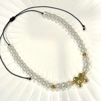 Pearl Initial Necklace – Adjustable Personalized Letter Necklace