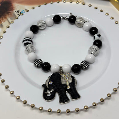Handmade Beaded Necklace with Black Elephant Charm