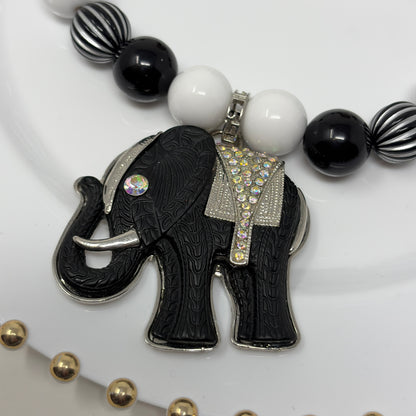 Handmade Beaded Necklace with Black Elephant Charm