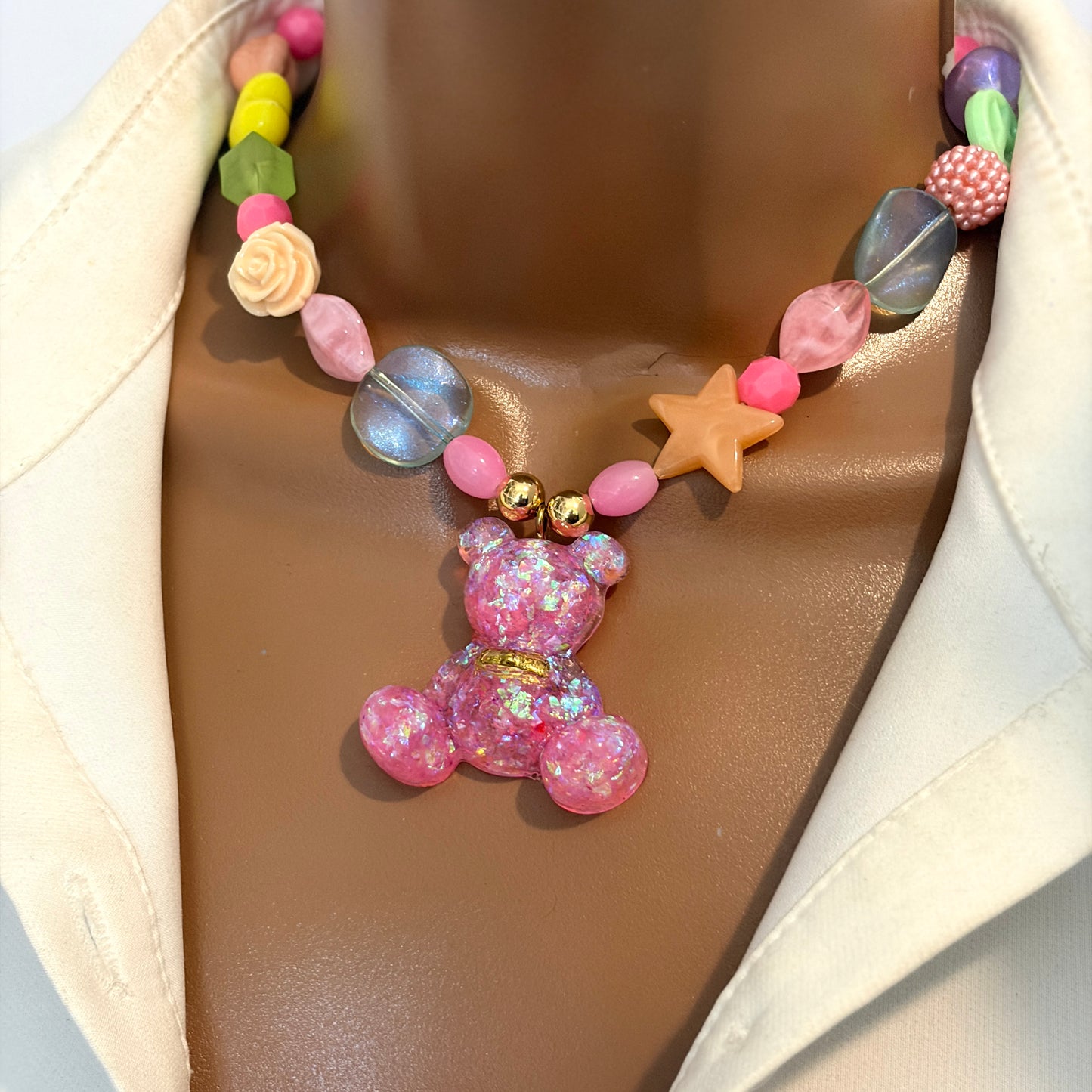 Teddy Bear Charm Choker Necklace
