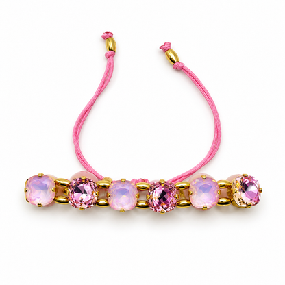 Pink Jade Bead Bracelet with Swarovski Crystals