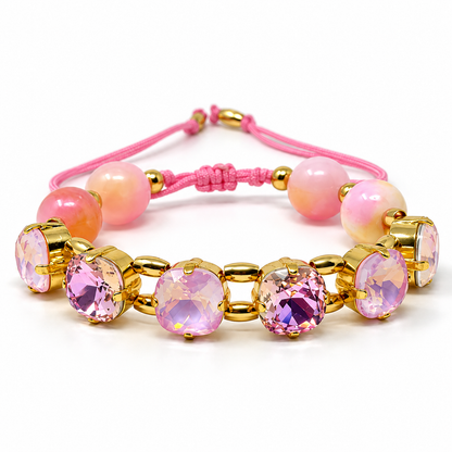Pink Jade Bead Bracelet with Swarovski Crystals