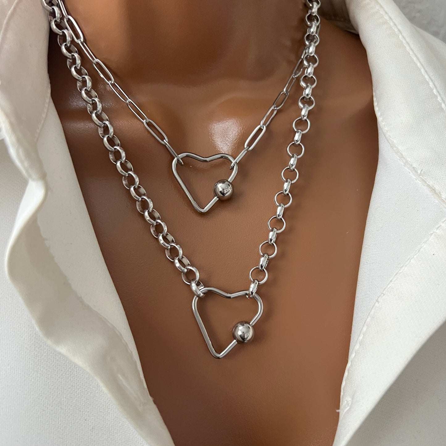 Carabiner necklace, Silver Charm necklace, Custom Silver Vintage, Handmade Christmas Gift women, paperclip necklace, pearl pendant