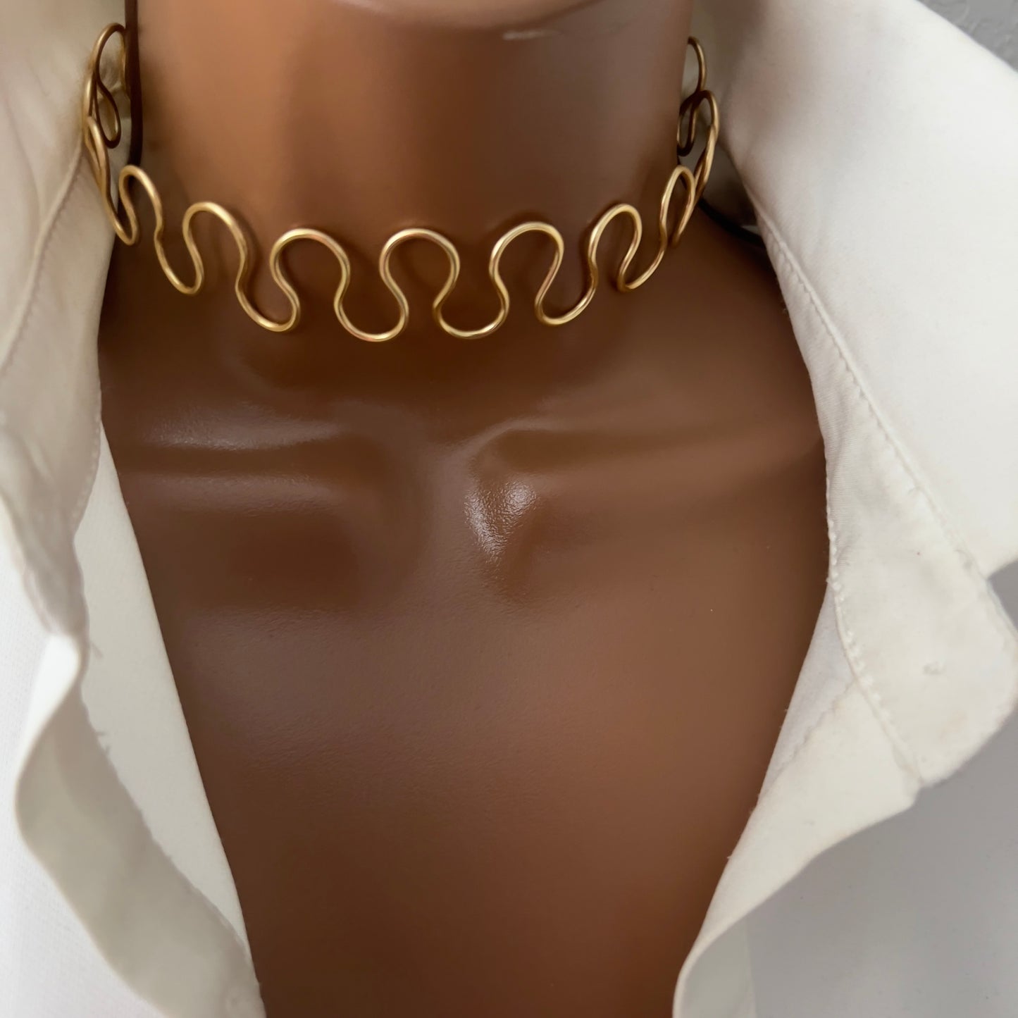 Simple Golden Choker Necklace, Handmade Wavy Wire Choker Necklace