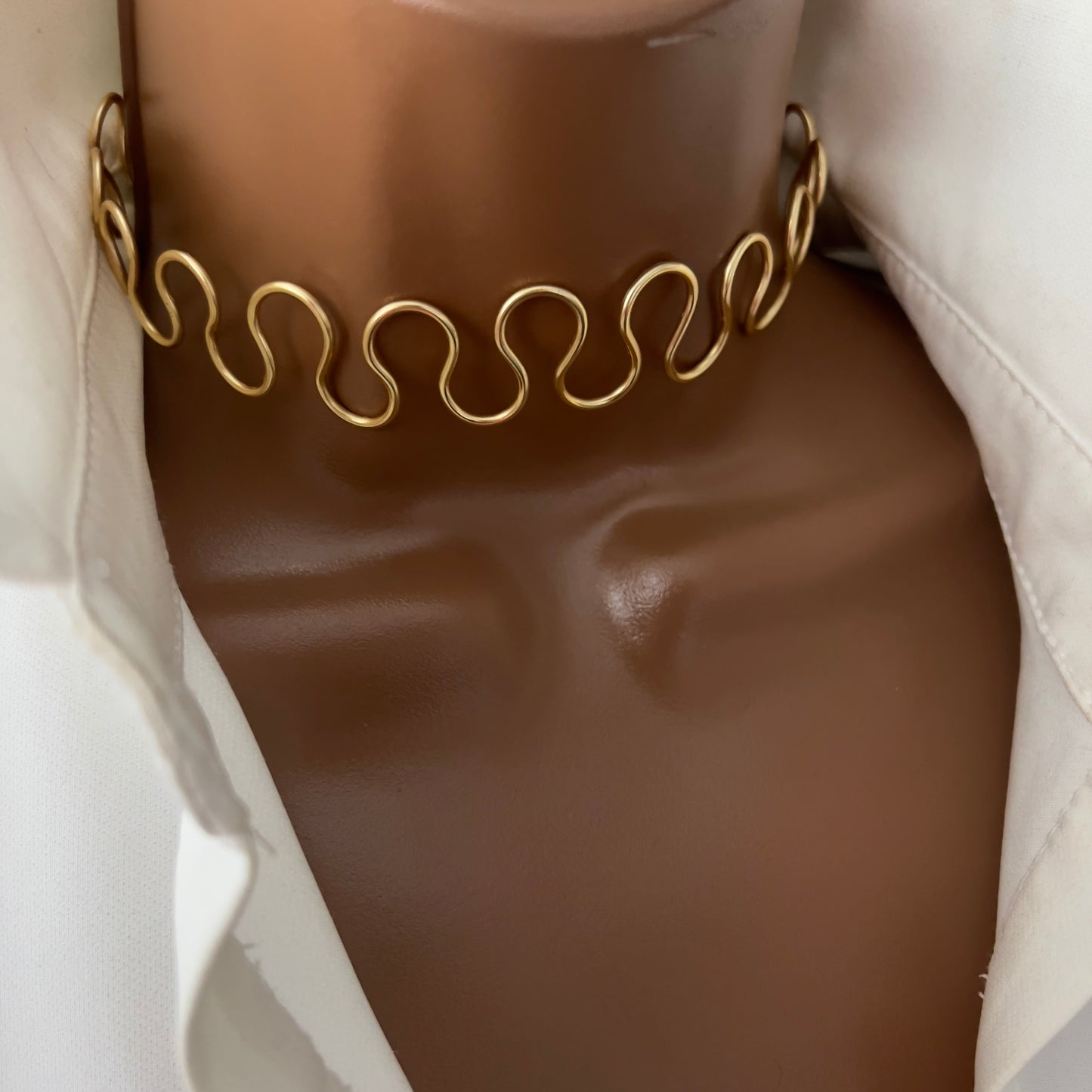 Simple Golden Choker Necklace, Handmade Wavy Wire Choker Necklace