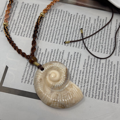 Chunky Shell necklace, Chunky Charm Necklace, Boho Cord Necklace, Snail necklace Pendant, Charm necklace for women,