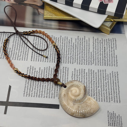 Chunky Shell necklace, Chunky Charm Necklace, Boho Cord Necklace, Snail necklace Pendant, Charm necklace for women,
