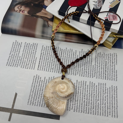 Chunky Shell necklace, Chunky Charm Necklace, Boho Cord Necklace, Snail necklace Pendant, Charm necklace for women,
